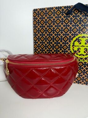 NWT Tory Burch Red Quilted Patent Leather Belt Bag